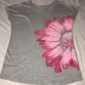Light Grey Cotton Tee with Flower Art